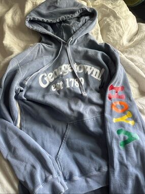 Georgetown Est 1789 Light Blue Hoodie with Colorful Sleeve Print